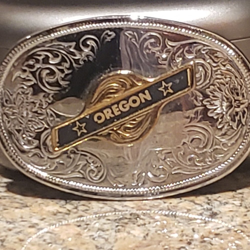 Oregon Silver Metal Belt Buckle - Vintage